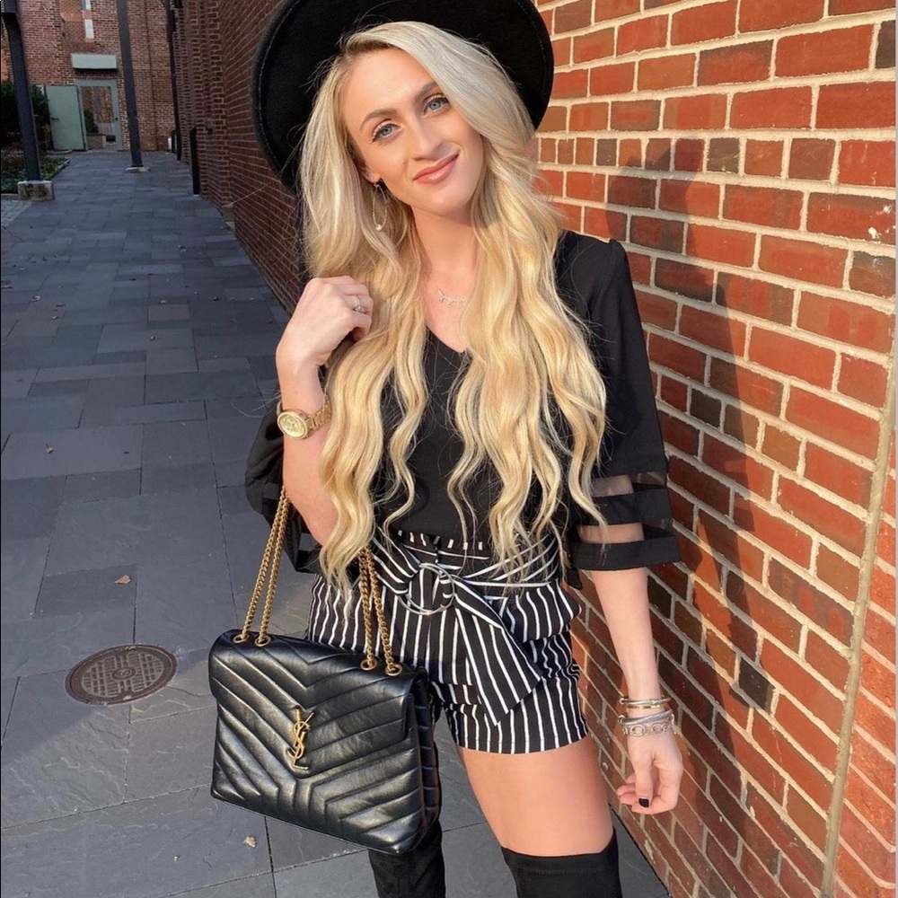 Black and white striped shorts